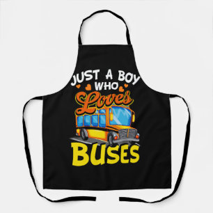 Kids Just A Boy Who Loves Buses School Bus Costume Apron