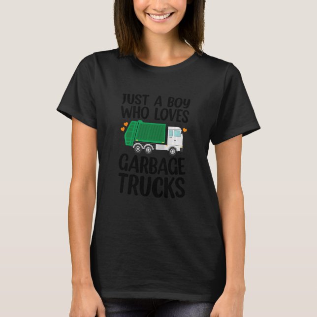 Kids Just A Boy Who Loves Garbage Trucks Recycling T-Shirt (Front)