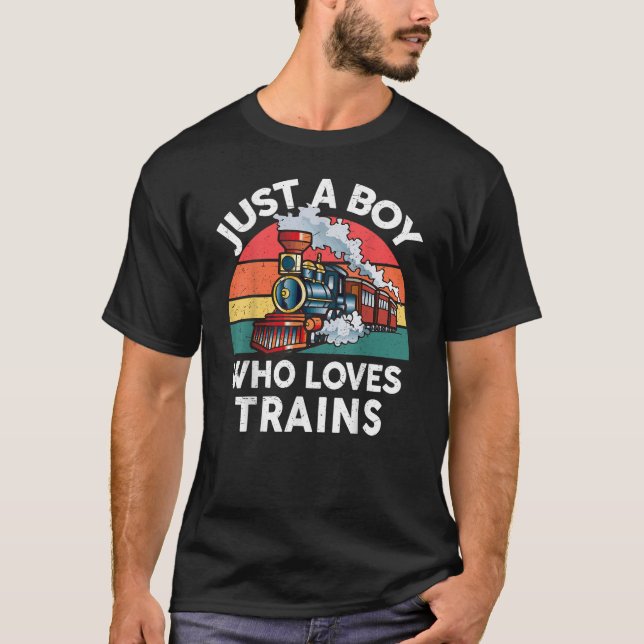 Kids Just A Boy Who Loves Trains-Shirt Train Lover T-Shirt (Front)