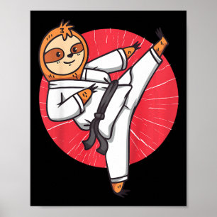 Kids Karate Sloth Black Belt Funny Martial Arts Gr Poster