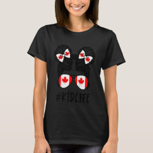 Kids Kid Life Messy Bun Girl Happy Canada Day Mapl T-Shirt