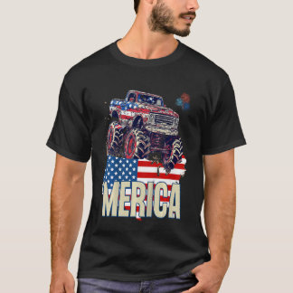 Kids Kid Monster Truck Merica Patriotic American F T-Shirt