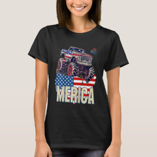 Kids Kid Monster Truck Merica Patriotic American F T-Shirt
