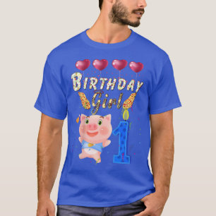 Kids Kids 1 Year Old Pig Birthday Girl Cute 1th Pa T-Shirt