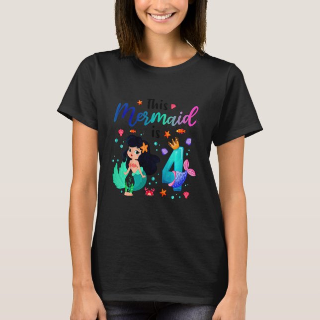 Kids Kids 4 Year Old Girl Birthday Swimming This M T-Shirt (Front)