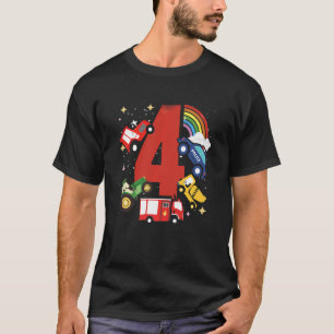 Kids Kids 4th Birthday 4 Years With Firetruck And T-Shirt