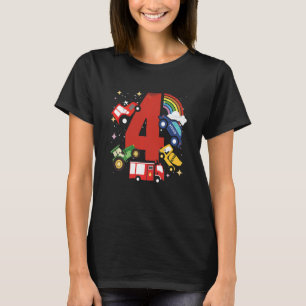 Kids Kids 4th Birthday 4 Years With Firetruck And T-Shirt