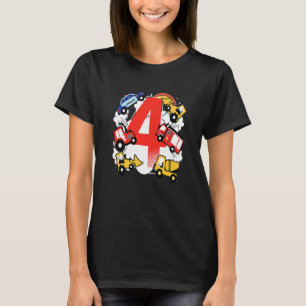 Kids Kids 4th Birthday 4 Years With Firetruck & Po T-Shirt