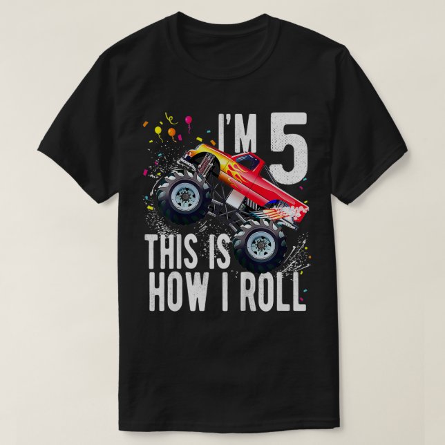 Kids Kids 5 Year Old  5th Birthday Boy Monster Tru T-Shirt (Design Front)
