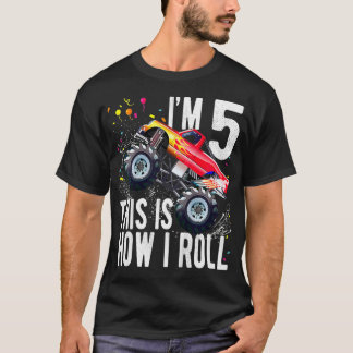 Kids Kids 5 Year Old  5th Birthday Boy Monster Tru T-Shirt