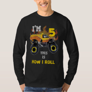Kids Kids 5 Year Old Boy Monster Truck Birthday Pa T-Shirt