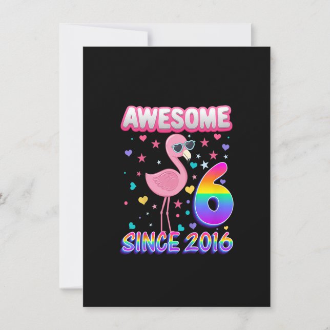 Kids Kids 6th Birthday Party Flamingo Girl 6 Year  Invitation (Front)