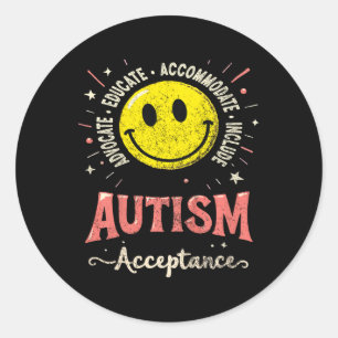 Kids Kids Autism Awareness Acceptance Smile Face A Classic Round Sticker