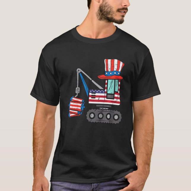 Kids Kids Crane Truck Firecrackers Kids 4th Of Jul T-Shirt (Front)