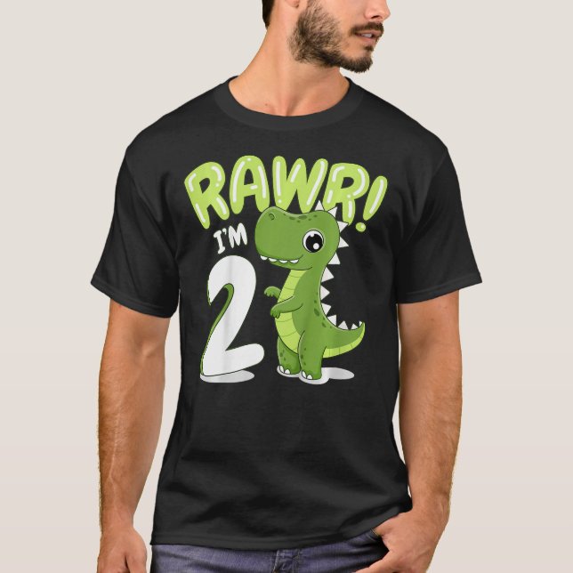 Kids Kids Dinosaur 2nd Birthday Outfit Dinosaur Bi T-Shirt (Front)