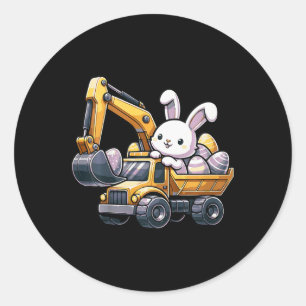Kids Kids Easter Bunny Excavator Happy Easter Day Classic Round Sticker