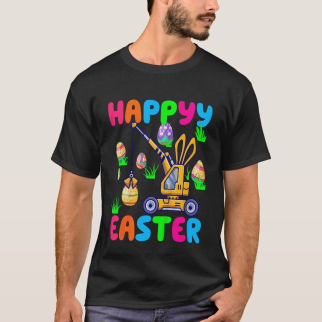 Kids Kids Easter Egg Construction Vehicles Happy E T-Shirt (Front)