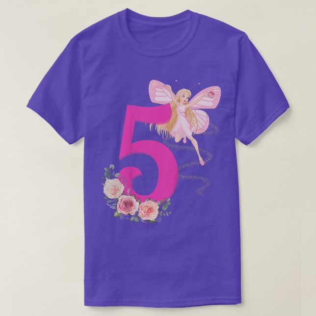 Kids Kids Fairy Birthday Party 5 years Theme Roses T-Shirt (Design Front)