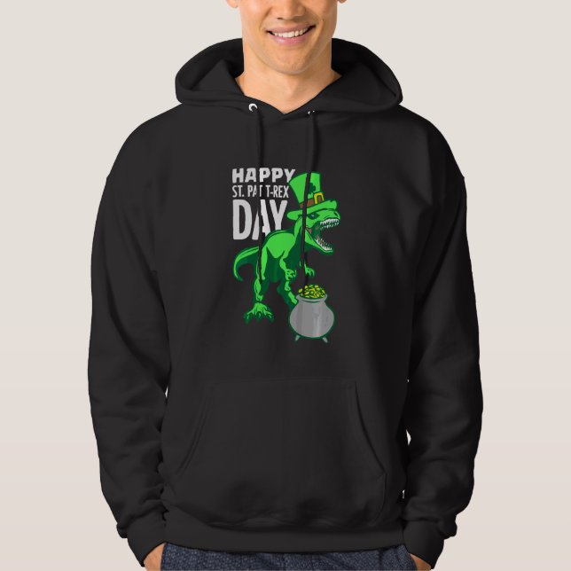 Kids Kids Happy St Pat Trex Day Dino Patricks Day  Hoodie (Front)