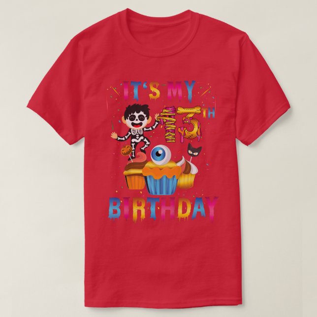 Kids Kids It's My 13th Birthday Ghost Skeleton Hal T-Shirt (Design Front)