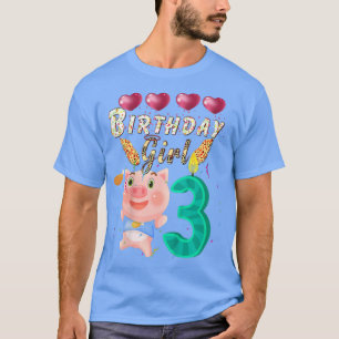 Kids Kids Kids 3 Year Old Pig Birthday Girl Cute 3 T-Shirt