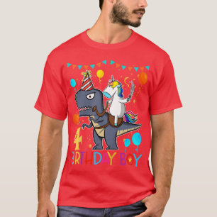Kids Kids Unicorn Riding Dinosaur 4 Years Old Bir T-Shirt