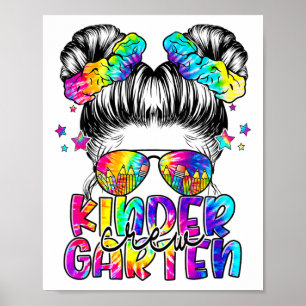 Kids Kindergarten Crew Messy Bun Girl Ck To School Poster