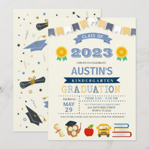 Kids Kindergarten School Graduation Invitation