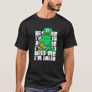 Kids Kiss Me I'm Irish Cute Dinosaur Rex St Patric T-Shirt