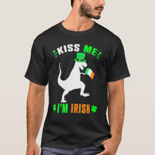 Kids Kiss Me I'm Irish  St Patrick's Day Cute Dino T-Shirt