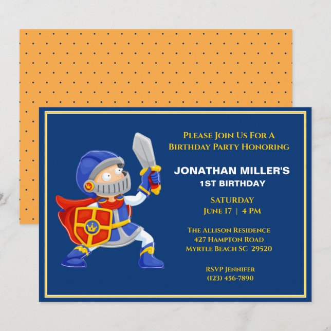 Kids Knight In Armour Birthday Party Invitation (Front/Back)