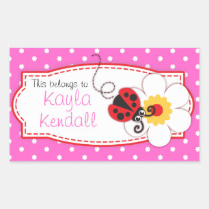 kids ladybug book plate id name pink label sticker