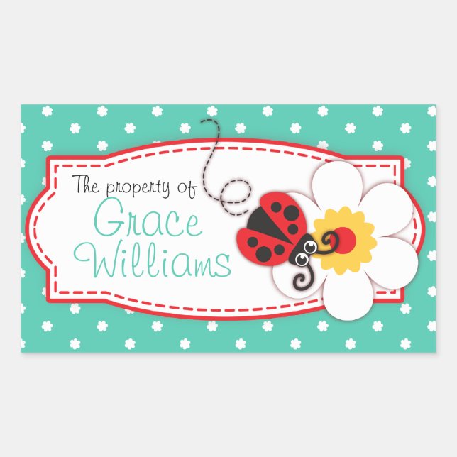 kids ladybug book plate or id name label sticker (Front)