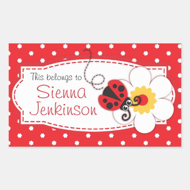kids ladybug book plate or id name label sticker (Front)