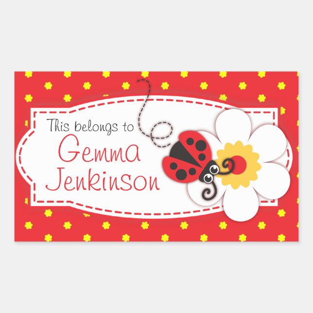 kids ladybug book plate or id name label sticker (Front)