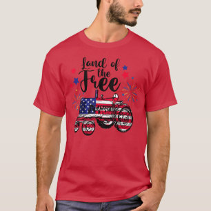 Kids Land Of Free Cute Tractor Farmer Farm 4th Of  T-Shirt