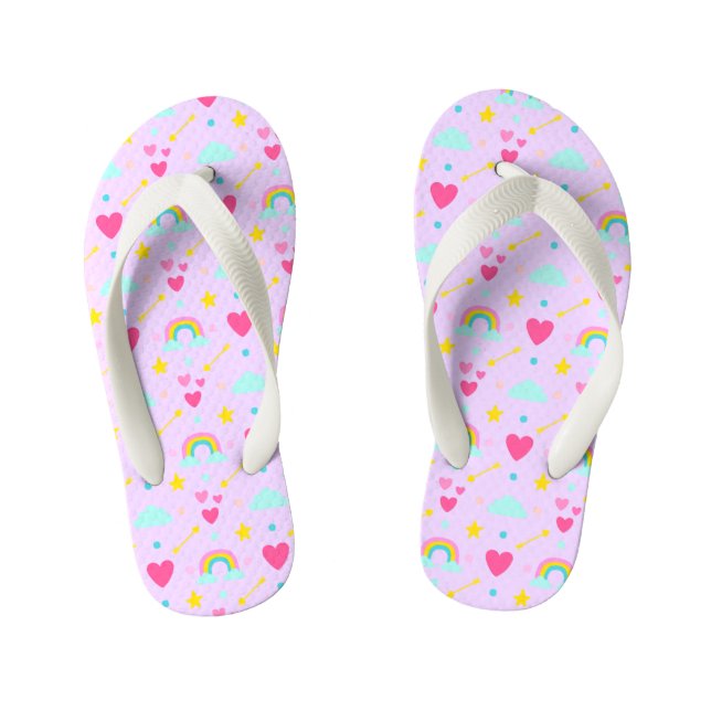 Kids Lavender Rainbow Patterned Flip Flops (Footbed)