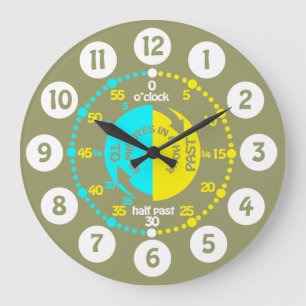 Kids learn to tell time army green wall clock