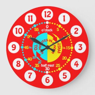 Kids learn to tell time bright red wall clock