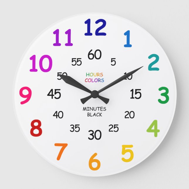 Kids Learn to Tell Time Rainbow Classroom Wall Large Clock (Front)
