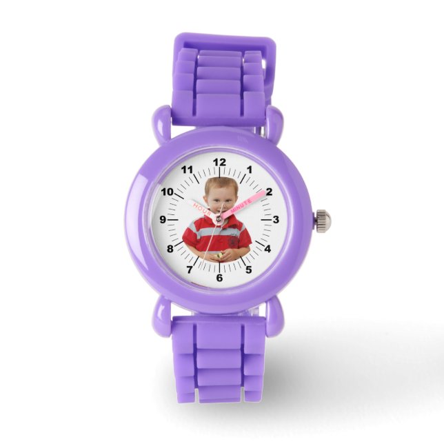 Kid's Leather Strap Watch -  Custom - Red Glitter (Front)