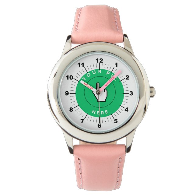 Kid's Leather Strap Watch - Personalised - Pink (Front)