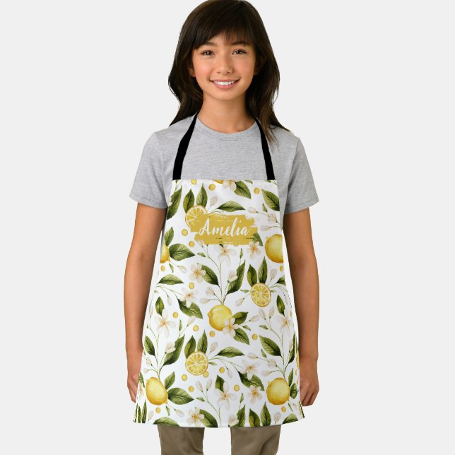 Kids Lemon Personalised Apron, Cook Baking BBQ  Apron (Insitu)