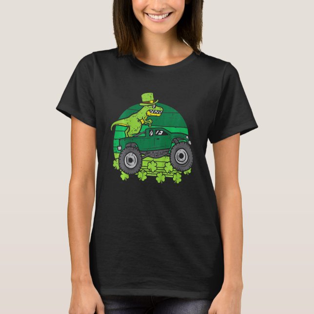 Kids Leprechaun Dino Monster Truck St Patricks Day T-Shirt (Front)