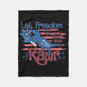 Kids Let Freedom Rawr T-rex Dinosaur Usa Flag 4th Fleece Blanket