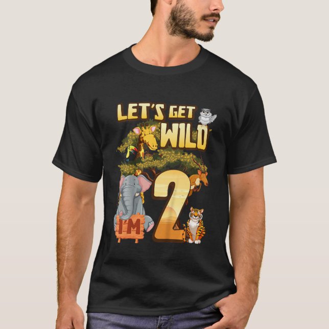 Kids Let's Be Wild I'm 2 Safari Animal Zoo Animal  T-Shirt (Front)