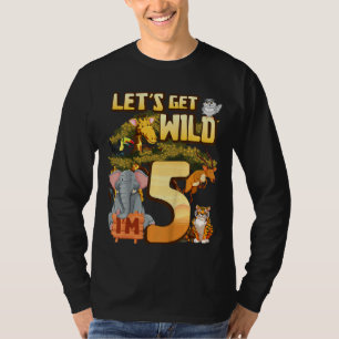 Kids Let's Be Wild I'm 5 Safari Animal Zoo Animal  T-Shirt