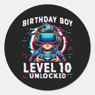 Kids Level 10 Unlocked 10 Years Old Birthday Gamer Classic Round Sticker