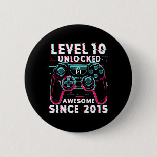 Kids Level 10 Unlocked Video Game 10th Birthday Ga 6 Cm Round Badge