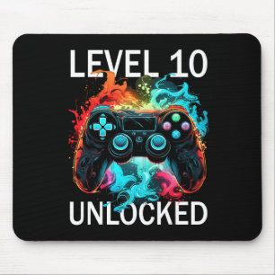 Kids Level 10 Unlocked Video Gamer Retro 10th Birt Mouse Mat